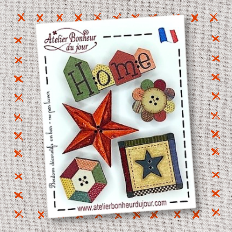 Decorative wooden buttons in pouch "Home patch" pouch Atelier bonheur du jour