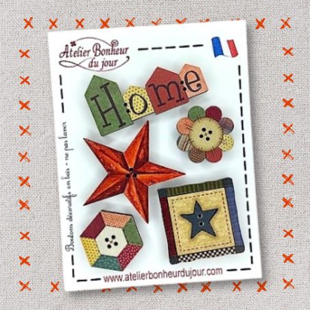 Mini pochette boutons bois "Home patch" Atelier bonheur du jour