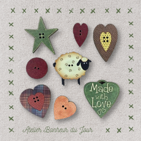 Mini pouch decorative wooden buttons " Made with love" Atelier Bonheur du jour