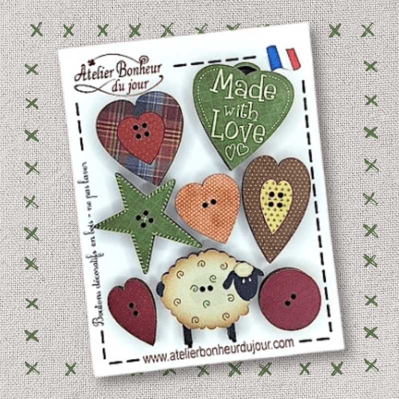 Mini pouch decorative wooden buttons " Made with love" Atelier Bonheur du jour