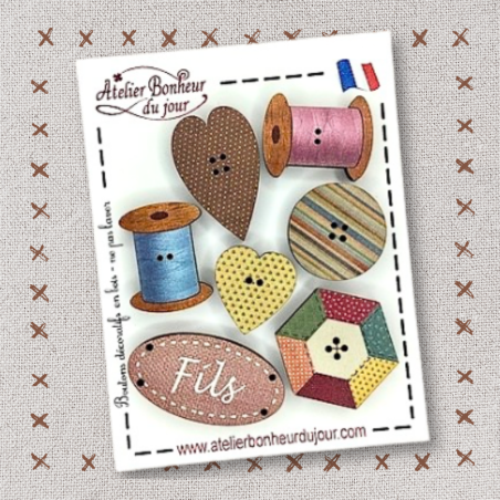 Decorative wooden button "Patch thread" pouch Atelier bonheur du jour