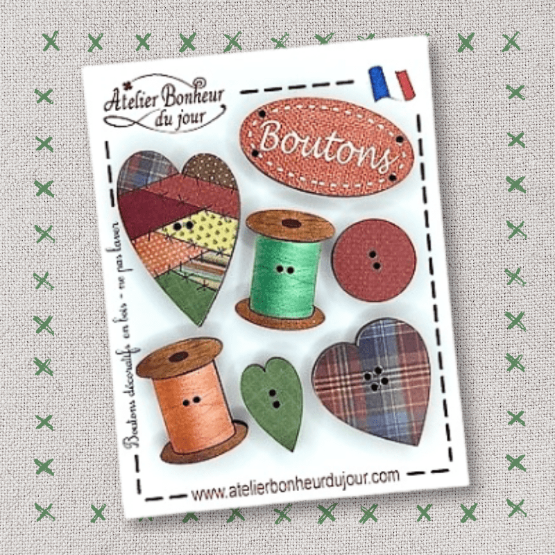 Decorative wooden button "Patch buttons" pouch Atelier bonheur du jour