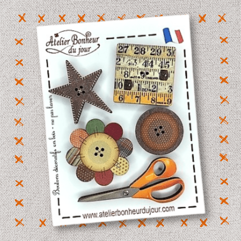 Decorative wooden button "Patch scissors" pouch Atelier bonheur du jour