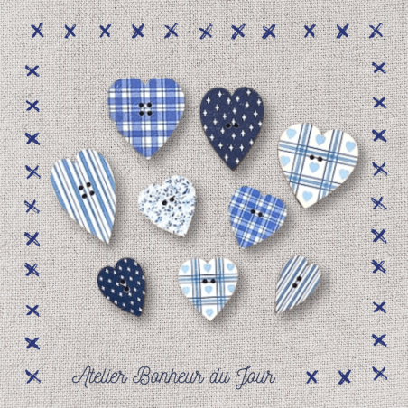 Mini pouch decorative wooden buttons "Blue hearts" Atelier Bonheur du jour