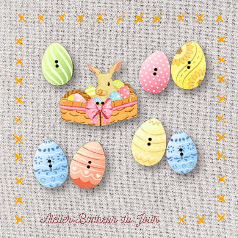 Decorative wooden button pouch “Easter” Atelier bonheur du jour