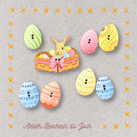 Decorative wooden button pouch “Easter” Atelier bonheur du jour