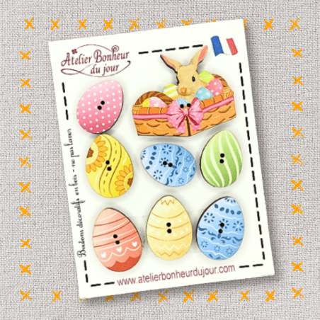 Decorative wooden button “Easter” pouch Atelier bonheur du jour