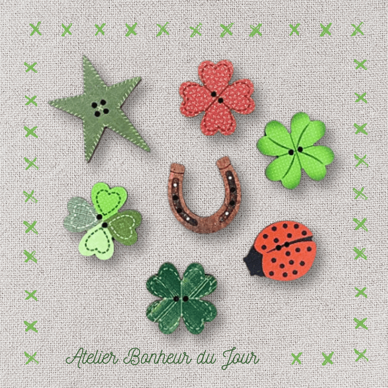 Mini pochette boutons décoratifs en bois  "Porte-bonheur" Atelier Bonheur du jour