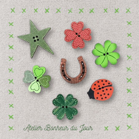 Mini pochette boutons décoratifs en bois  "Portes Bonheur" Atelier Bonheur du jour