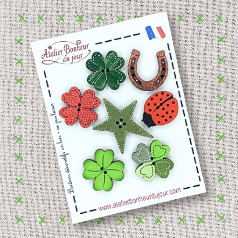Mini pochette boutons décoratifs en bois "Portes Bonheur" Atelier Bonheur du jour