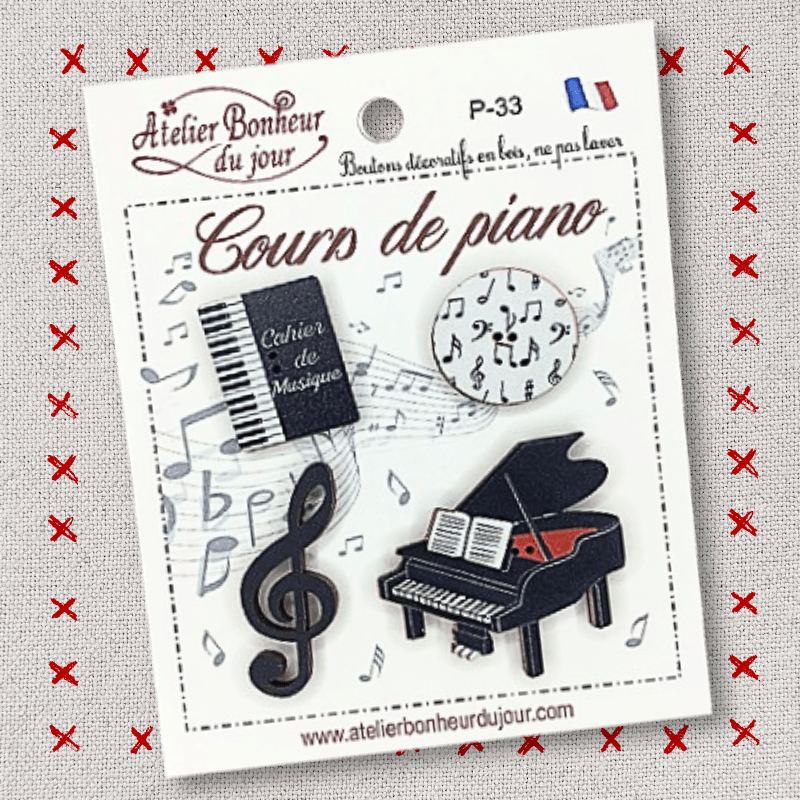 Decorative wooden button “Piano lessons" pouch Atelier bonheur du jour