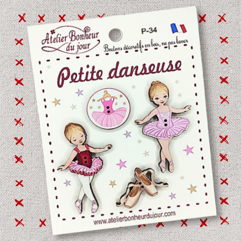 Decorative wooden button “Little dancer" pouch Atelier bonheur du jour