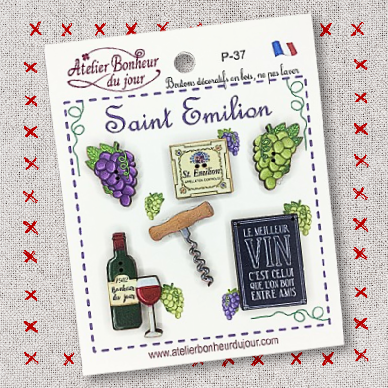 Decorative wooden buttons in pouch "Saint Emilion" Atelier bonheur du jour