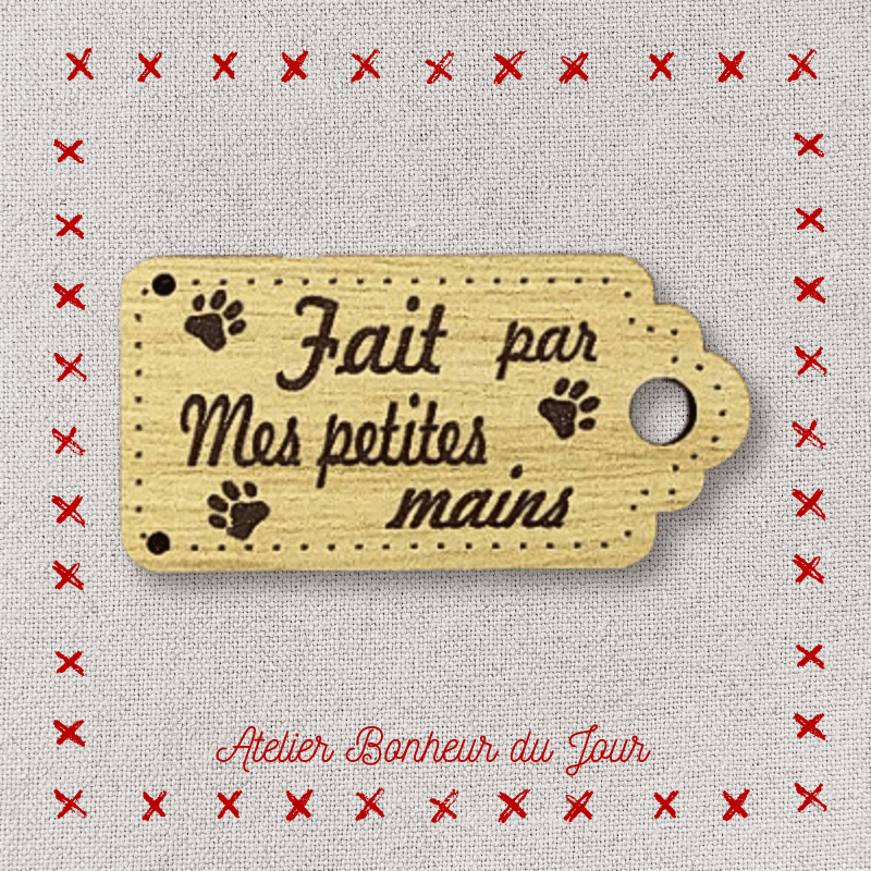 Decorative button - wooden label "Made by my little hands" Atelier bonheur du jour