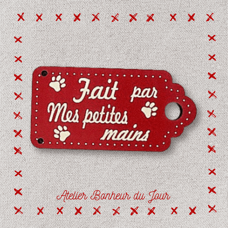 Decorative button - wooden label "Made by my little hands" Atelier bonheur du jour