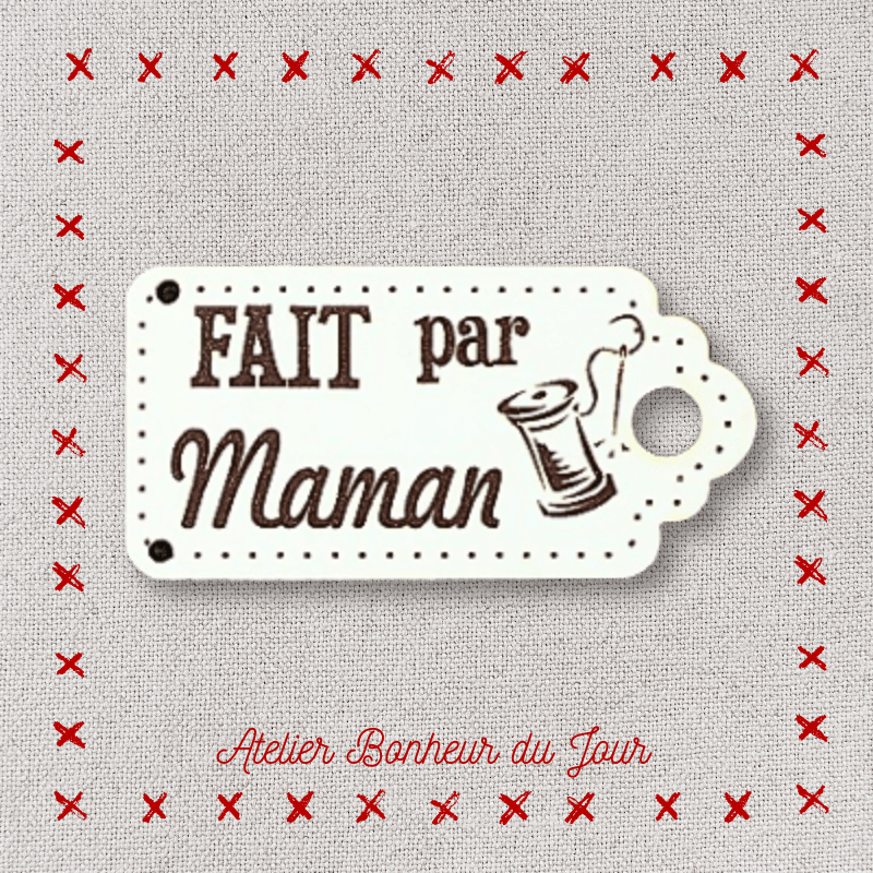 Decorative button - wooden label "Made by mom" Atelier bonheur du jour