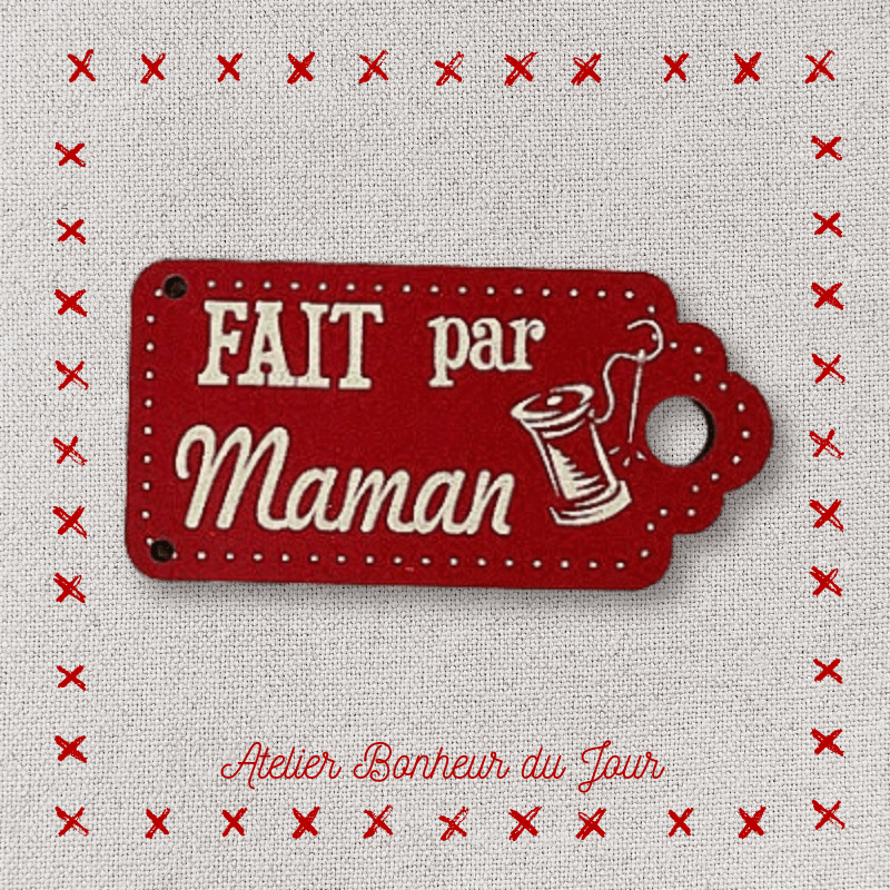 Decorative button - wooden label "Made by mom" Atelier bonheur du jour