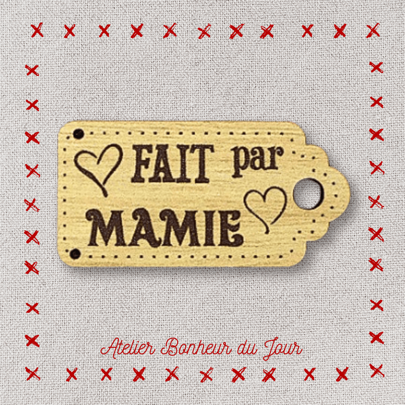 Decorative button - wooden label "Made by grandma" Atelier bonheur du jour