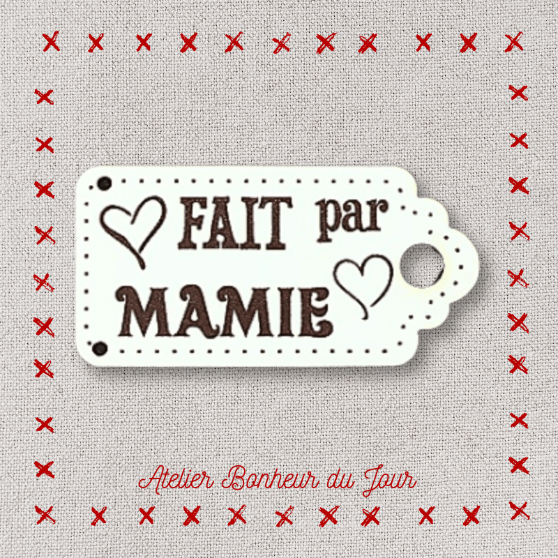 Decorative button - wooden label "Made by grandma" Atelier bonheur du jour