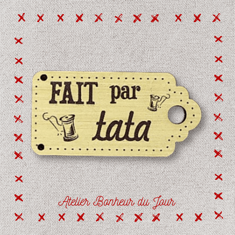 Decorative button - wooden label "Made by tata" Atelier bonheur du jour