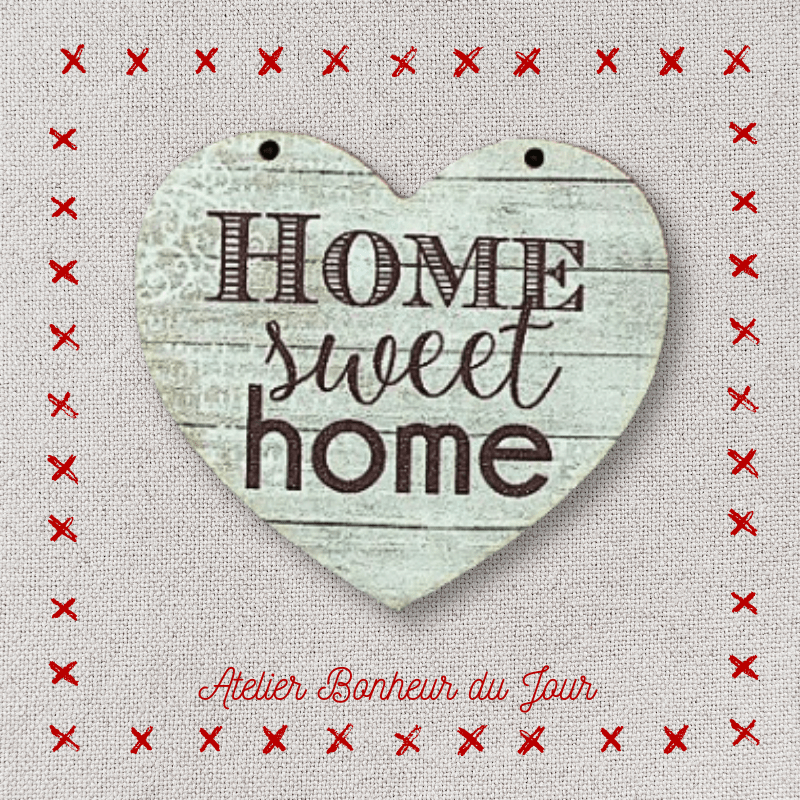 Décorative wooden buttons "Home sweet home" heart to hang Atelier bonheur du jour