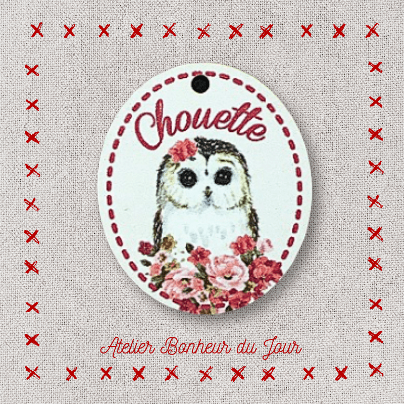 Décorative wooden buttons medal "Owl" Atelier bonheur du jour