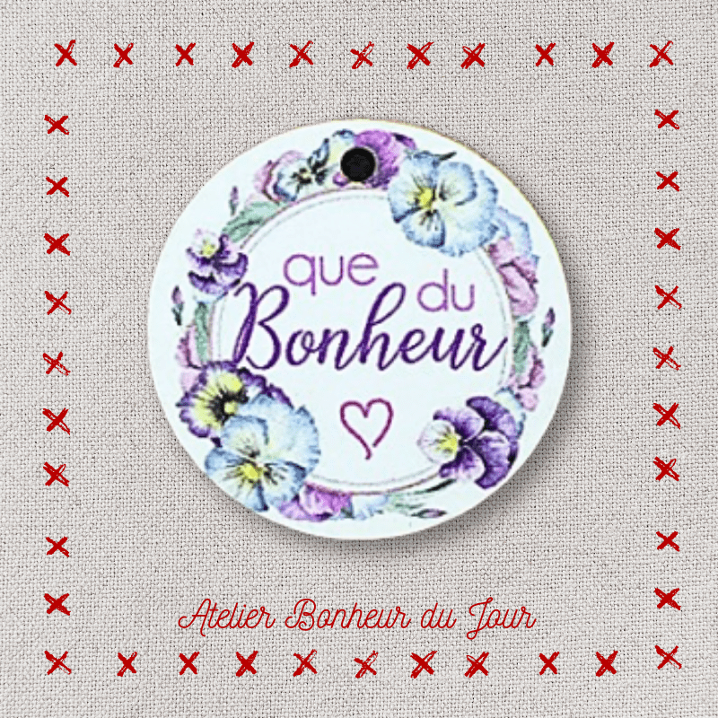 Bouton décoratif en bois "Que du bonheur" Atelier bonheur du jour