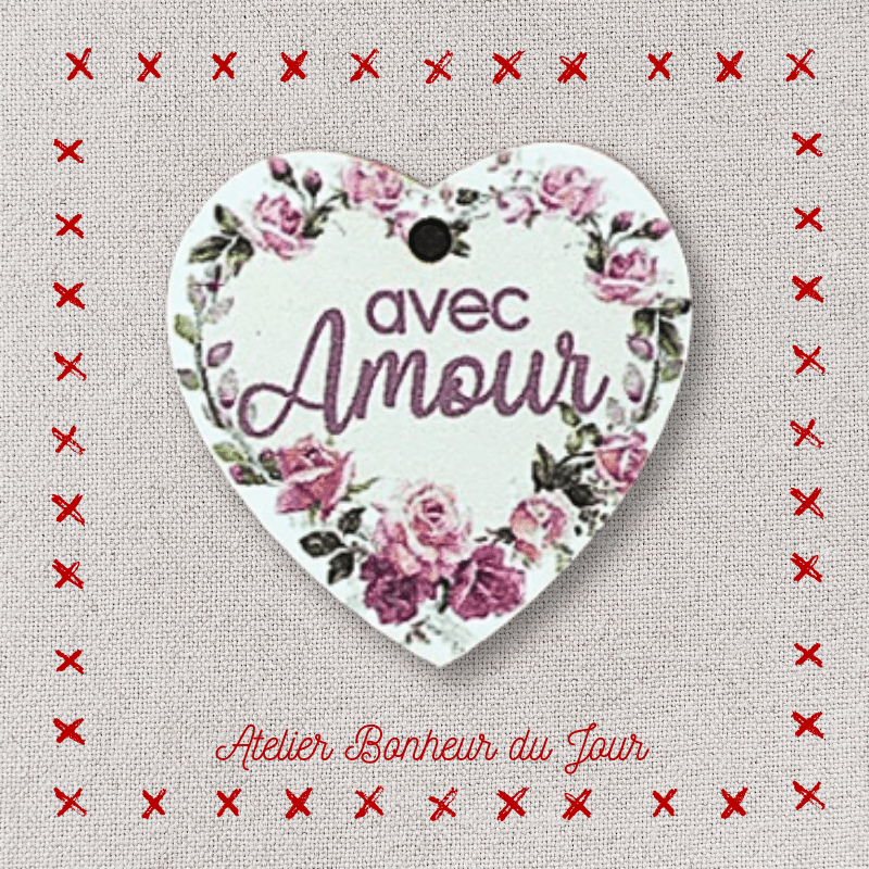 Décorative wooden buttons "With love"  Heart to hang Atelier bonheur du jour