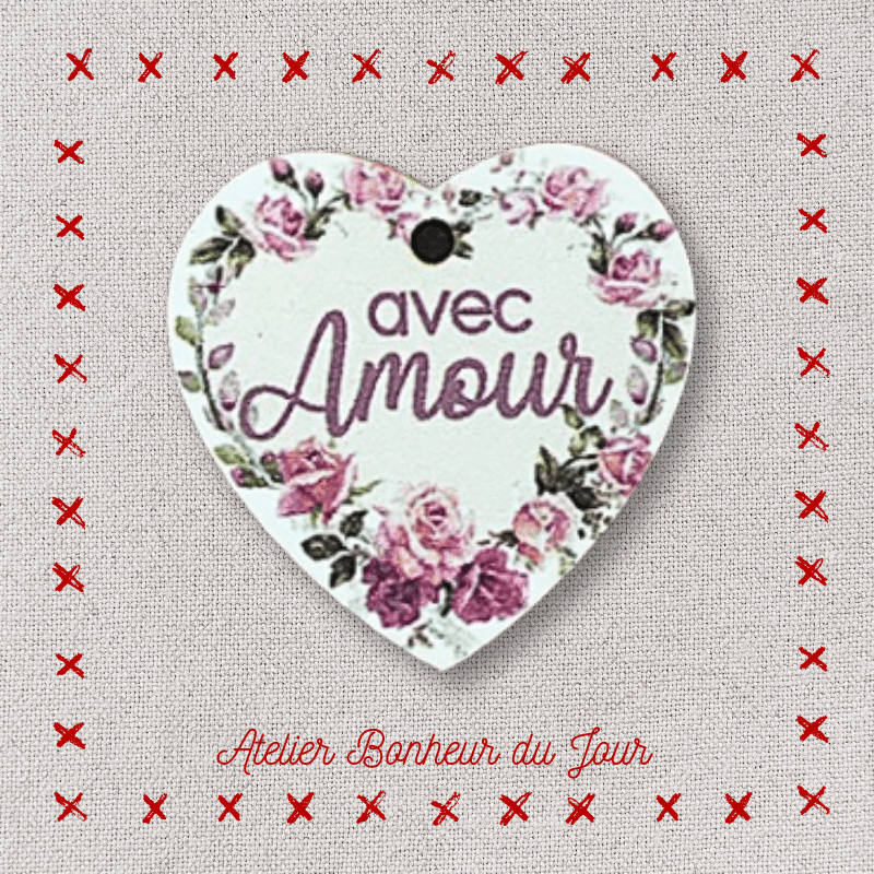 Décorative wooden button "With love"  Heart to hang Atelier bonheur du jour