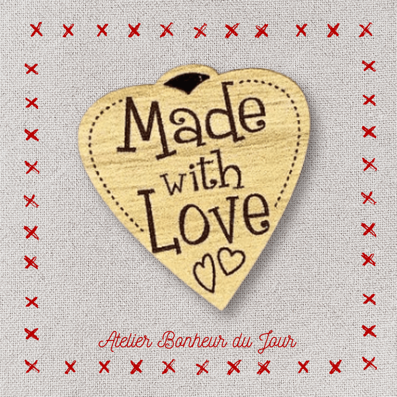 Décorative wooden button "Made with love"  Heart to hang Atelier bonheur du jour