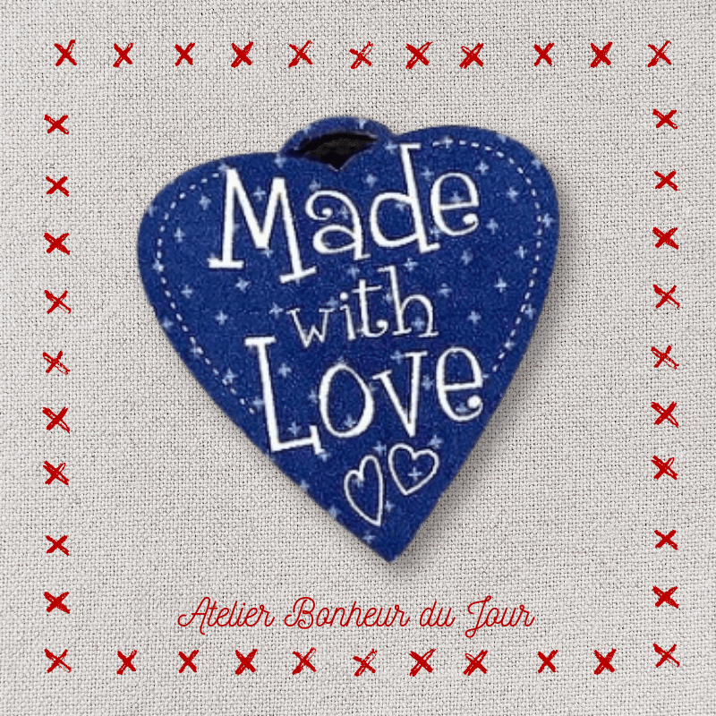 Médaille coeur en bois "Made with love" Atelier bonheur du jour