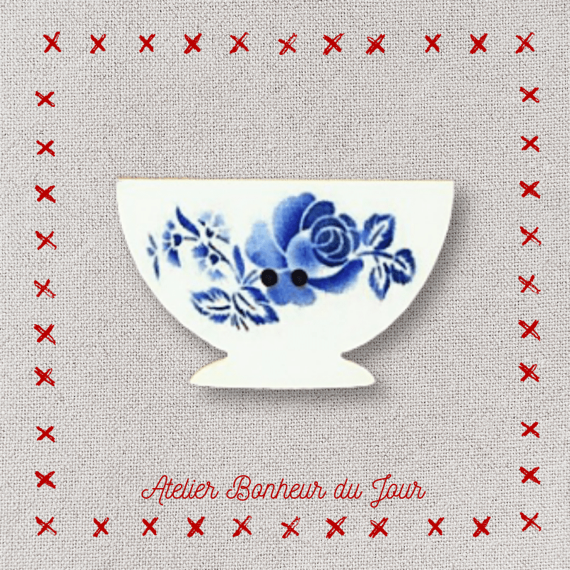 Decorative wooden buttons "Digoin blue bowl" Atelier Bonheur du jour