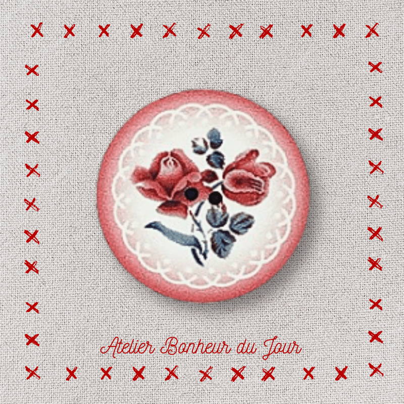 Bouton décoratif en bois "fleur rouge Digoin" Atelier bonheur du jour