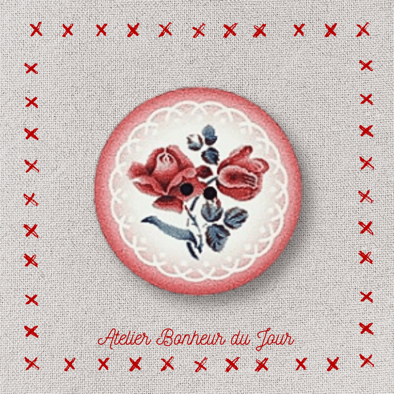 Decorative wooden buttons "Digoin red flower" Atelier Bonheur du jour