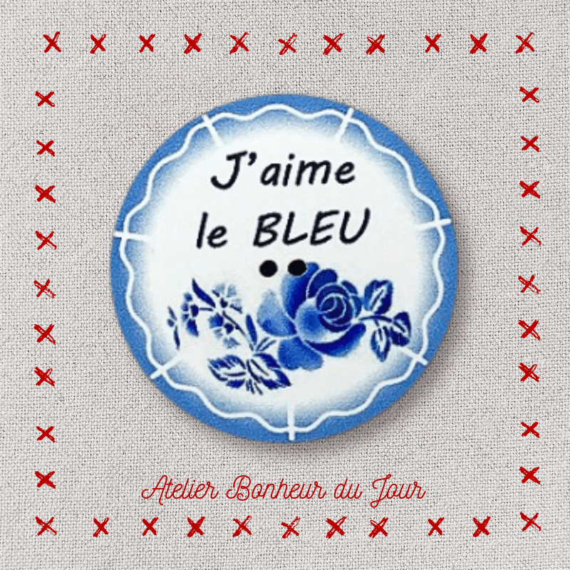 Decorative wooden buttons "I like blue" Atelier Bonheur du jour