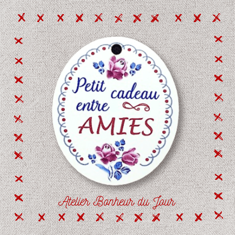 Decorative wooden buttons "Little gift between friends" medallion Atelier Bonheur du jour