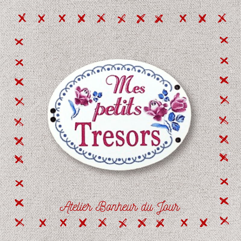 Decorative wooden buttons small plaque Digoin "My little treasures" Atelier Bonheur du jour