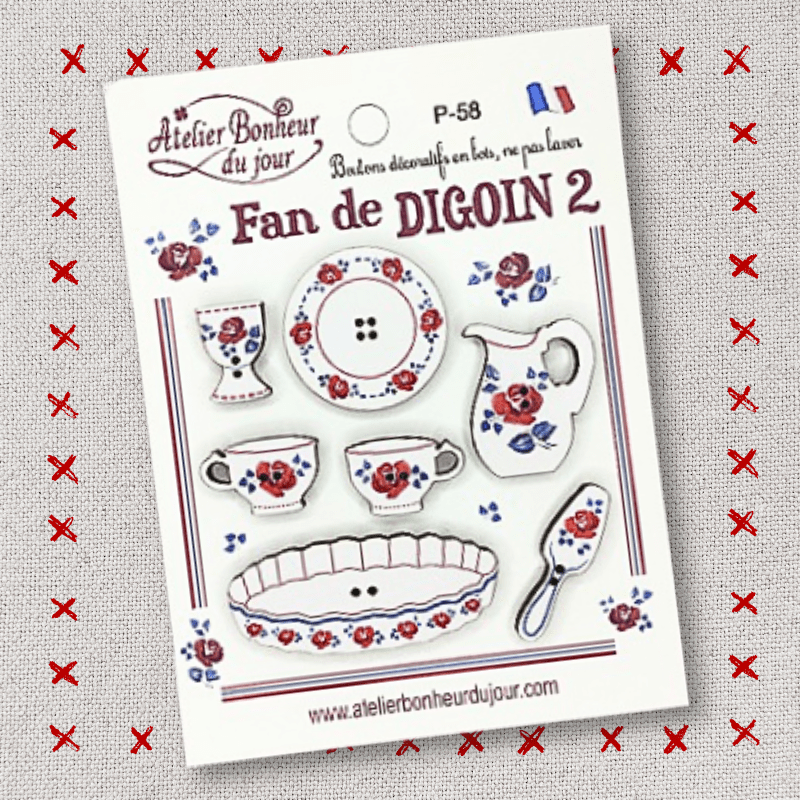 Decorative wooden buttons "Digoin n°2 fan" pouch Atelier Bonheur du jour