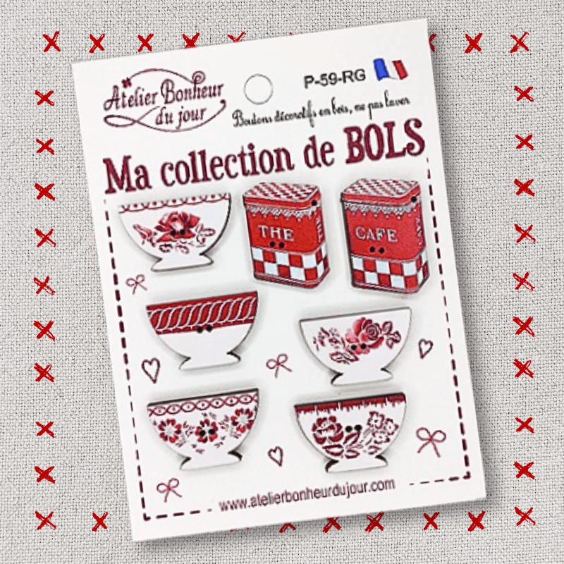 Decorative wooden buttons "My collection of bowls" pouch Atelier Bonheur du jour