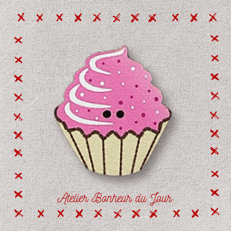 Bouton décoratif en bois "cup cake pépites rose" Atelier bonheur du jour