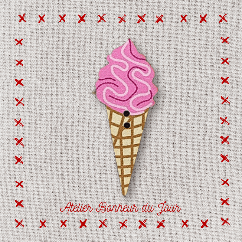 Decorative wooden buttons "Pink ice cream cone" Atelier bonheur du jour