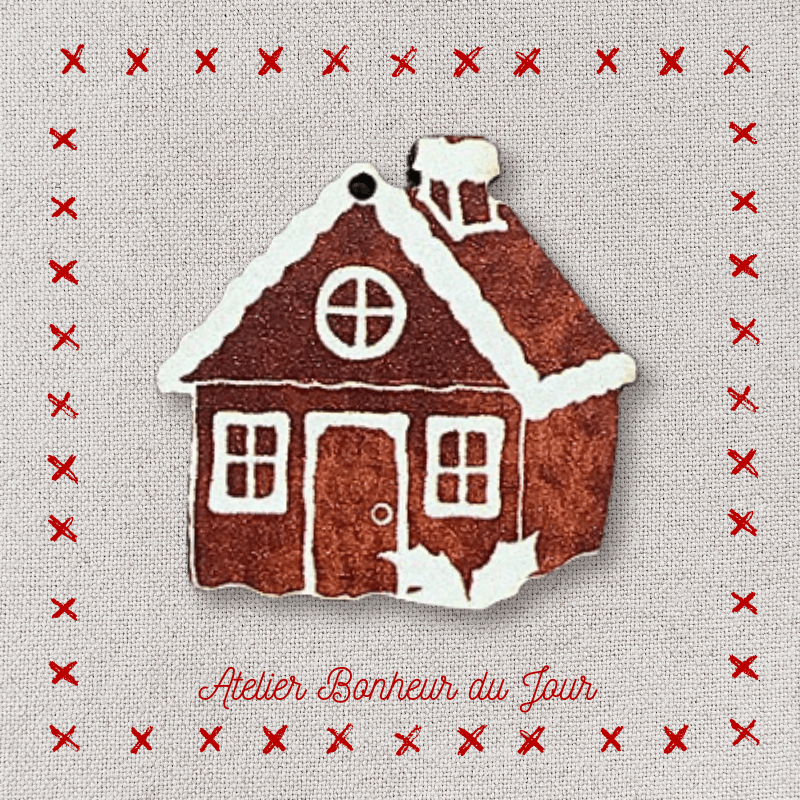 Decorative wooden buttons "Gingerbread house" to hang Atelier bonheur du jour