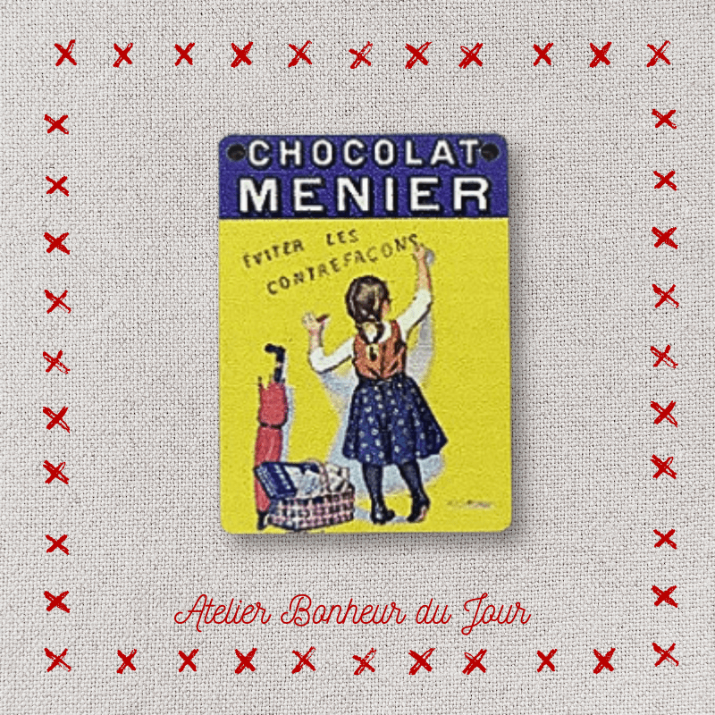 Decorative wooden button to hang "Meunier chocolate poster" Atelier bonheur du jour