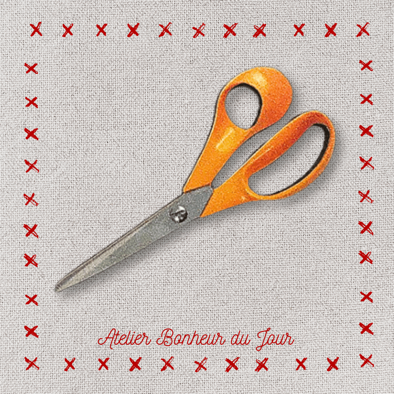 Decorative wooden button "Orange fabric scissors" Atelier bonheur du jour