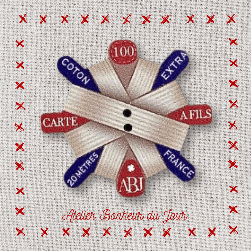Decorative wooden button "Cotton thread card ABJ" Atelier bonheur du jour