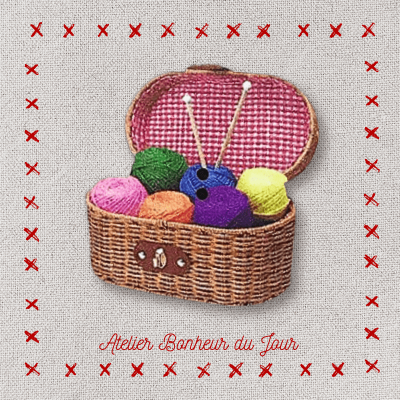 Decorative wooden button "Wool basket" Atelier bonheur du jour
