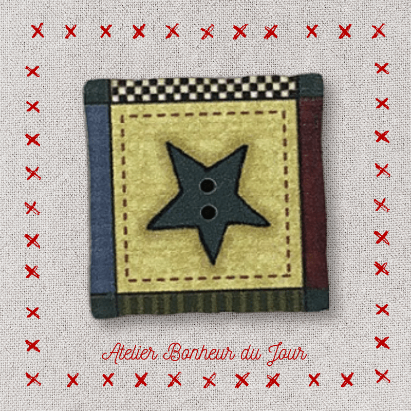 Decorative wooden button "Country star patch" Atelier bonheur du jour