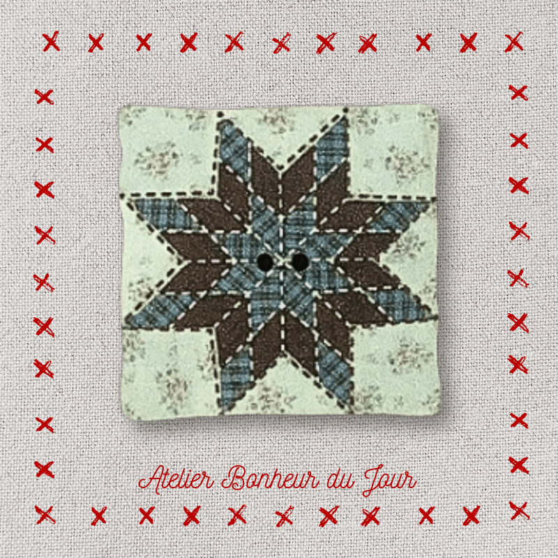 Decorative wooden button "Blue star patch" Atelier bonheur du jour