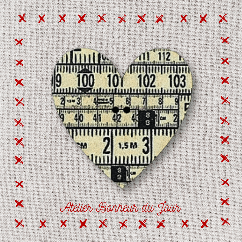 Decorative wooden button "Heart meter country" Atelier bonheur du jour