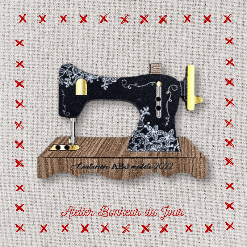 Decorative wooden button "ABJ sewing machine" Atelier bonheur du jour